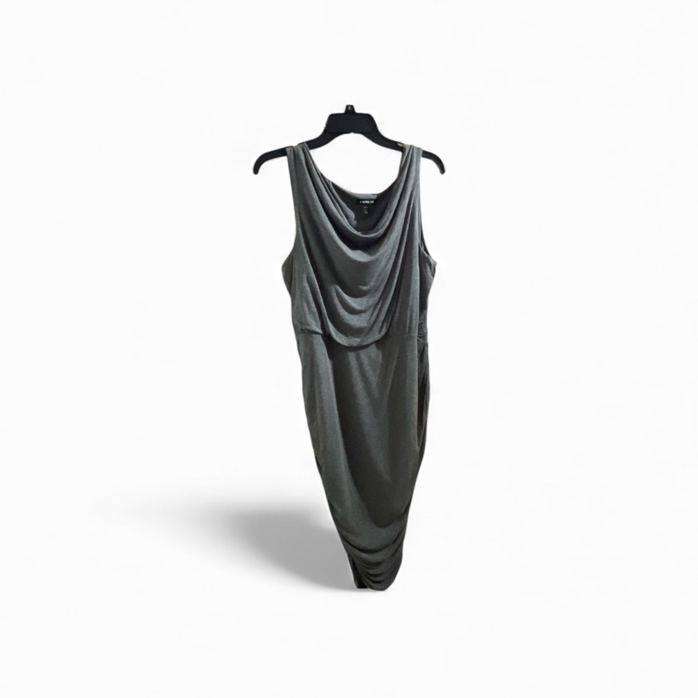 Express Cowl Neck Draped Gray Sleeveless Dress Size Large